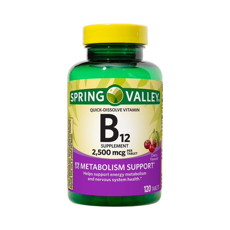 Spring Valley Vitamin B12 Quick-Dissolve Tablets Dietary Supplement | Vitamin B12 2500 mcg | B Vitamins | Vitamin B12 Complex for Women and Men | 120 Tablets Bundle with Lual's 45 Diabetes Decoded