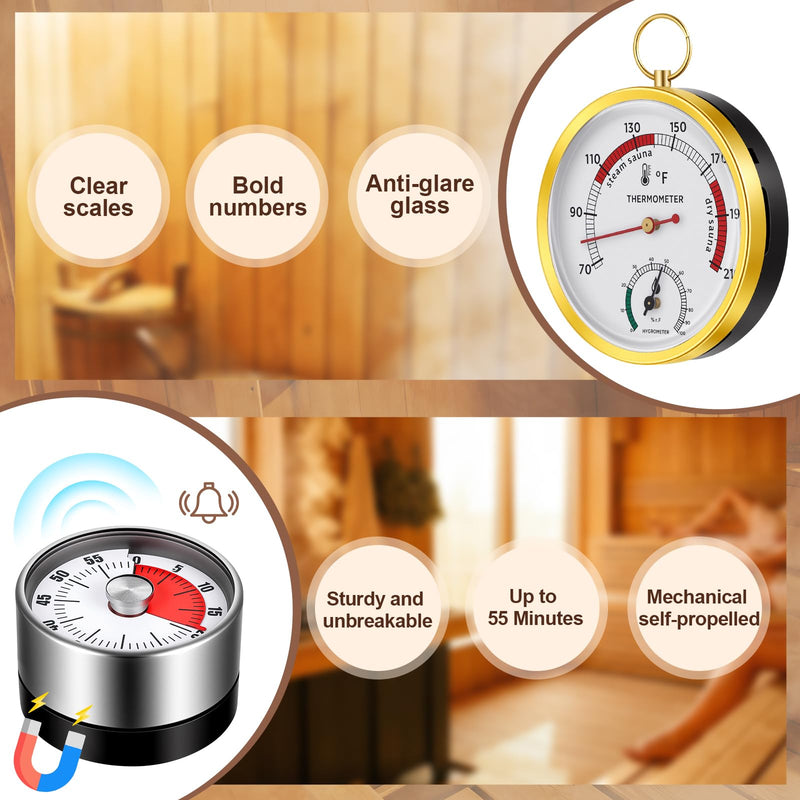 2 Pcs Sauna Thermometer and Hygrometer, Timer, Upgraded Lanyard-Mounted for Portable Steam Sauna Box, Ideal for Infrared/Indoor/Home Use, Essential Accessory and Gift for Enthusiasts - BeesActive Australia