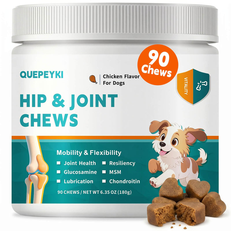 8-in-1 Dog Hip and Joint Supplement - Glucosamine Chondroitin MSM for Dogs with Green Lipped Mussel & Eggshell Membrane - Advanced Mobility Soft Chews for Active & Senior Dogs - 90 Count