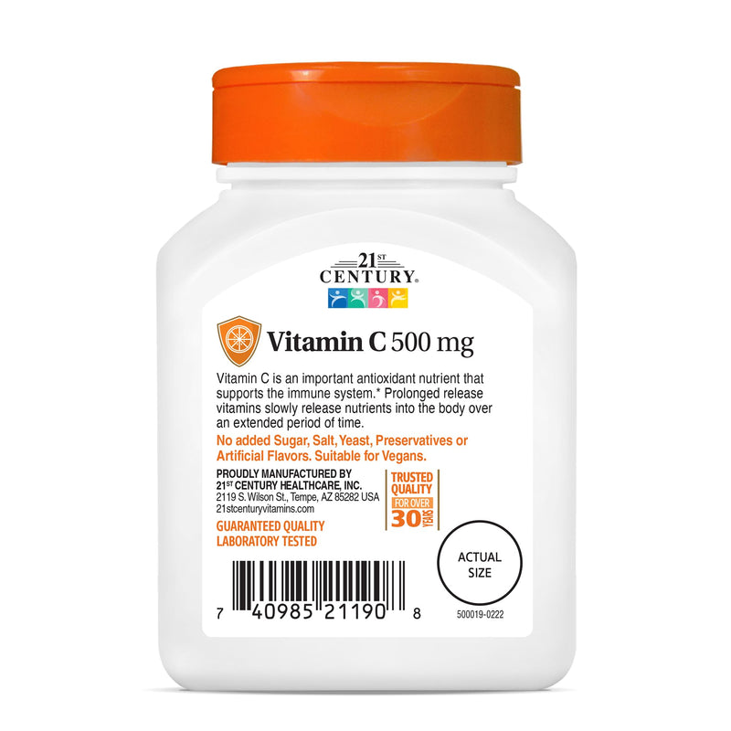 21st Century Vitamin C 500mg Prolonged Release Tablets, Immune, 110ct | Vitamin C 500 mg Time-Release Tablets, Immune & Antioxidant Support, Steady All-Day Release, Gluten Free 110 Count (Pack of 1)