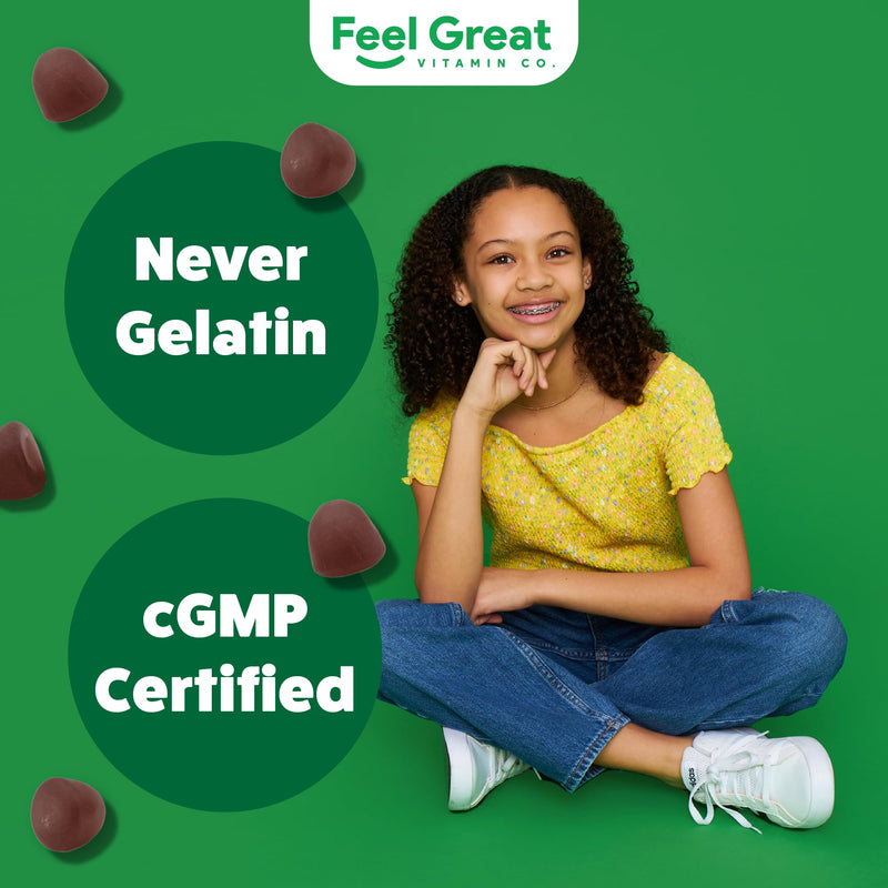 Feel Great Super Green Gummies for Kids | Fruit and Vegetable Gummies | Vegan Veggie Gummy Multivitamin for Kids | Veggie Fiber Supplement | 60 Count | Kale, Broccoli & Veggie Blend, Natural Fiber, Watermelon Flavor, Immune Support Gummy for Kids