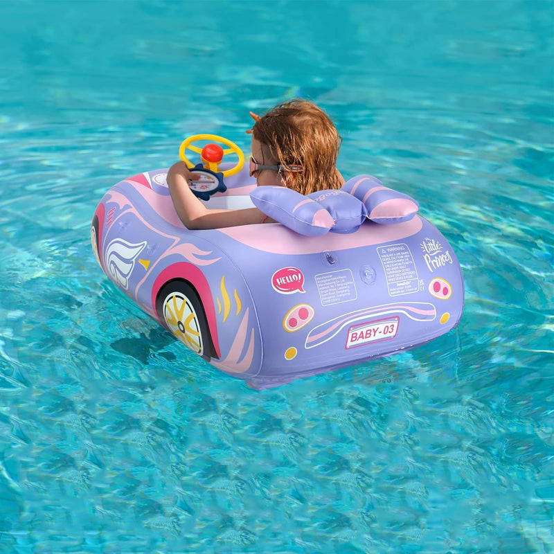 Baby Pool Float with 3D Car Design, PVC Baby Swim Float, Toddler Pool Float, Swimming Floats Seat Boat Pool Toys with Steering Wheel for 12-18, 12-24 Months, Age 2-3, 3+ Years Girl Boy Pink