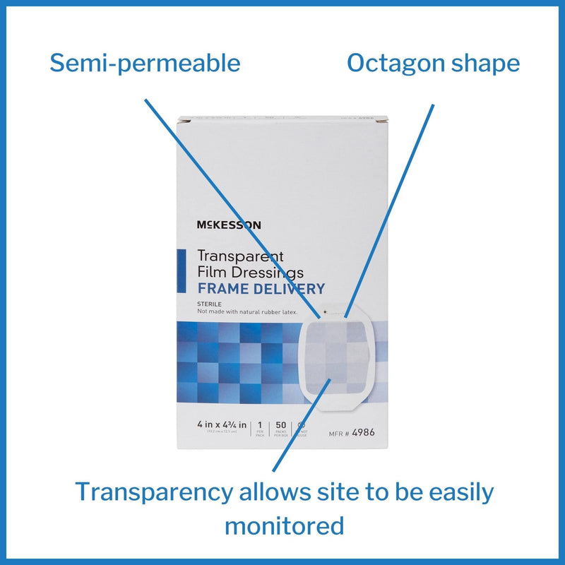 McKesson Transparent Film Dressing, Sterile, Frame Delivery, 4 in x 4 3/4 in, 50 Count, 1 Pack 4 x 4.75 Inch (50 Count)