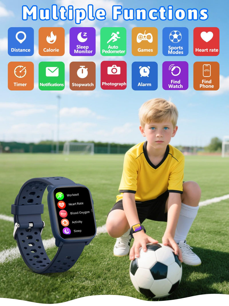 MgaoLo Kids Smart Watch 1.85" Upgrade - Fitness Tracker with Heart Rate Sleep Monitor, 100+ Sports Modes, 12 Puzzle Games, Activity Tracker for Boys Girls Outdoor Fun (Blue) Blue - BeesActive Australia