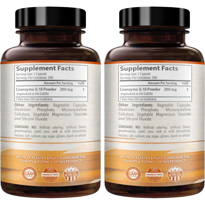 Coenzyme Q10 400mg CoQ10 Supplement - Once Daily Coq 10 400mg Powder Capsules for Healthy Heart Antioxidant and Energy Support - Non-GMO Quick Absorption Ubiquinone Q10 Coenzyme (200 Servings) 200 Count (Pack of 2)
