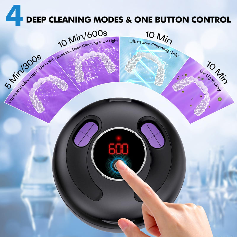 Upgraded Ultrasonic Retainer Cleaner Machine, 45kHz Ultrasonic Dentures Cleaner for Night Guards, Braces, Aligner, Toothbrush, Jewelry and More, 200ML Capacity, Black1 Black