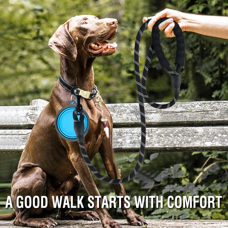COOYOO 2 Pack Dog Leash 2/5/6 FT Heavy Duty - Comfortable Padded Handle - Reflective Dog Leash for Medium Large Dogs with Collapsible Pet Bowl Set 2-Black+Blue 1/2"x 5 FT (18~120 lbs.) - BeesActive Australia