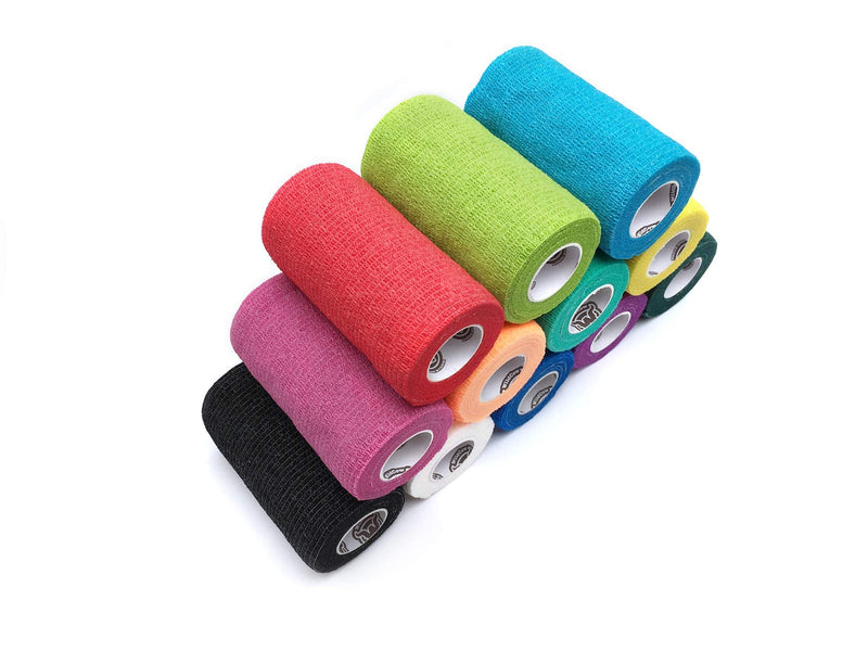 Vet Wrap Bulk Bandage Tape (4 Inch 12 Color Pack), Water Resistant Self Adherent Cohesive Rolls 4 Inch Multi - BeesActive Australia