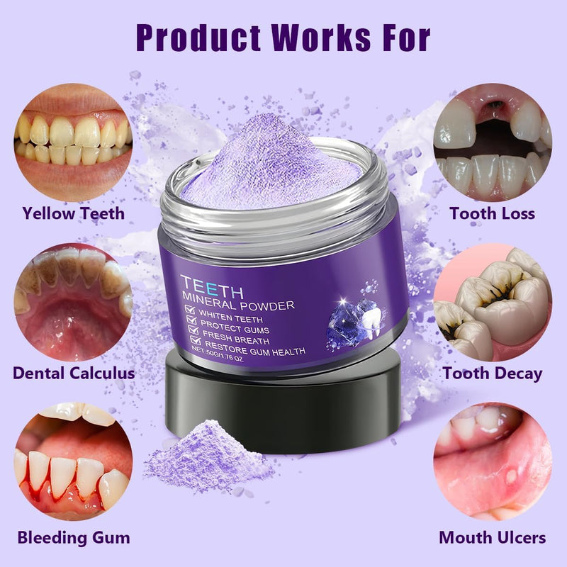2PCS Purple Teeth Restoration Mineral Powder, Mineral Tooth Powder, Dental Restoration Mineral Effective in Strengthening Teeth and Gums for Daily Use