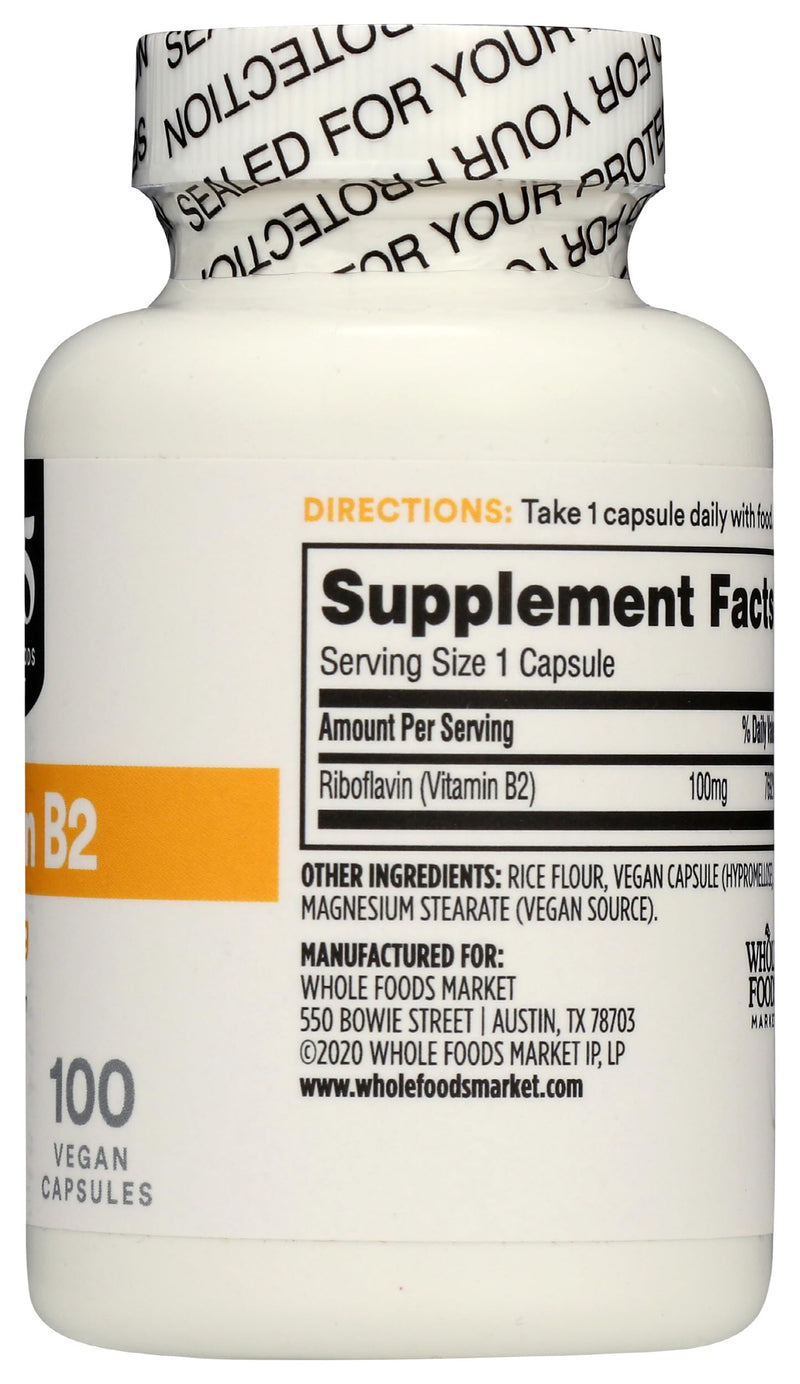 365 by Whole Foods Market Vitamin B2 100mg, 100 CT 100 Count (Pack of 1)