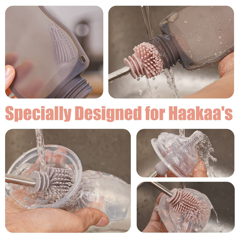 haakaa Cleaning Brush Silicone Bottle Brush Double-Ended Soft Silicone Bristles for Breast Pumps, Breast Milk Collectors, Baby Bottles, Teats, Breastmilk Storage Bags, Detachable - Grey, 1pk Gray - BeesActive Australia