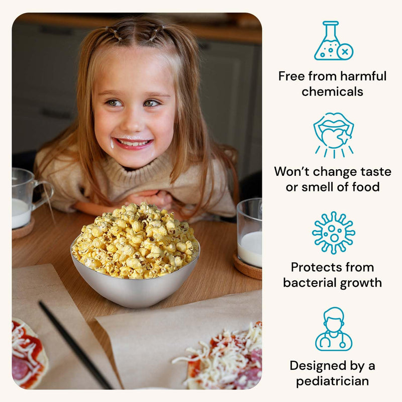 Ahimsa Stainless Steel Bowls for Kids | 12 Ounce Salad Bowls | Pediatrician Designed - Dishwasher Safe | 100% BPA Free | Pack of 4 (Classic Stainless) 4 Bowls Classic Stainless - BeesActive Australia