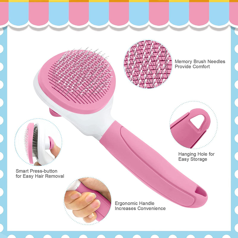 Cat Brush for Shedding and Grooming, Pet Self Cleaning Slicker Brush with Cat Hair Comb by KALAMANDA(Pink) Pink - BeesActive Australia