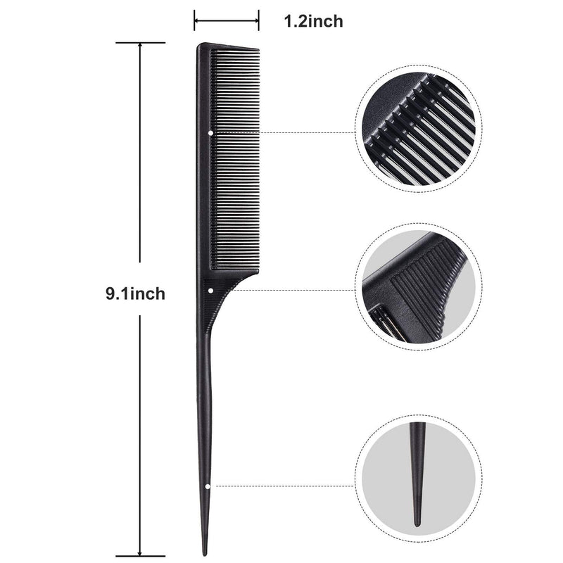 2 Pack Rat Tail Combs for Women Fine Tooth Comb Parting Tip Carbon Fiber Root Teasing Anti Static Heat Resistant Adding Volume Evening Hair Styling Black - BeesActive Australia