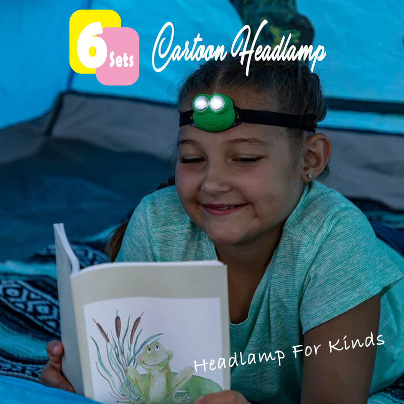 Headlamp for Kids, Battery Powered LED Headlamps, Owl Frog Giraff Dog Fox Raccoon Theme Gift for Children's Day, Birthday, Toddlers - 6 PCS 6 PCS Headlamps
