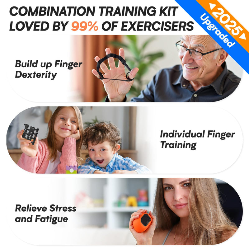 Hand Grip Strength Tester Trainer - HICHOR Rechargeable Mini Hand Strength Dynamometer for Hand Palm and Finger Workouts with Finger Exerciser and Stretcher Exercise Equipment Black Orange