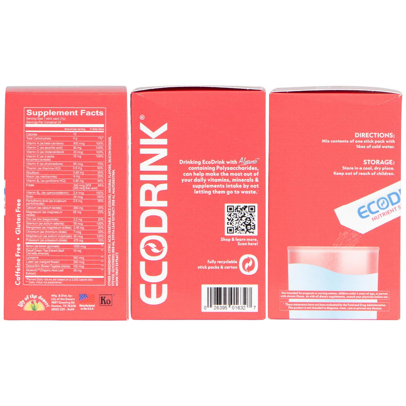Lily of The Desert EcoDrink Nutrient Support Hydration Packets (3 Flavors) – Naturally Sweetened Multivitamin Electrolyte Mix with Aloe, 24 Stick Packs/Box, 0.25 Oz Ea