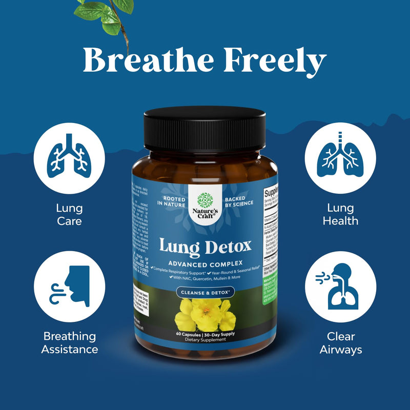 Lung Detox Mullein Leaf Capsules - Purifying Mullein Lung Cleanse Complex with NAC Quercetin & Cordyceps Extracts - Leaf Herb Respiratory Supplement for Sinus Immunity & Breathing Support 60ct 60 Count (Pack of 1)
