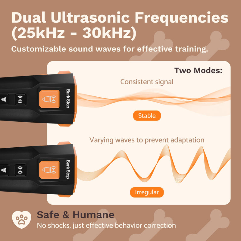 Ultrasonic Dog Bark Deterrent – Rechargeable Anti Bark Device with Dual Frequency & LED Flashlight – Handheld Trainer for Indoor and Outdoor Use (Black) Black
