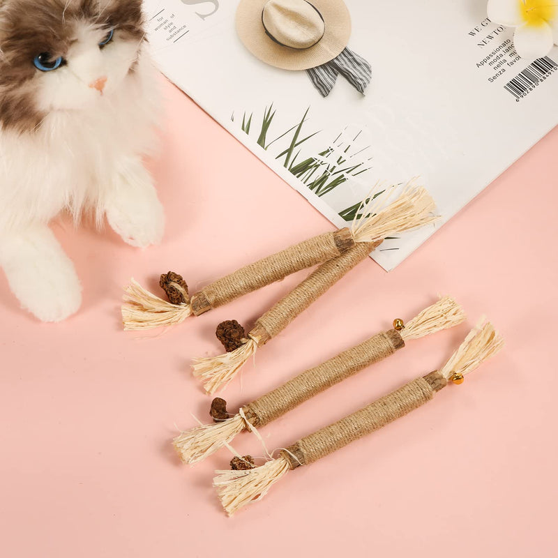 KINBOM 4pcs Cat Chew Toys Natural Silvervine Dental Chew Sticks Cleaning Teeth Chew Catnip Toys for Treat Lick