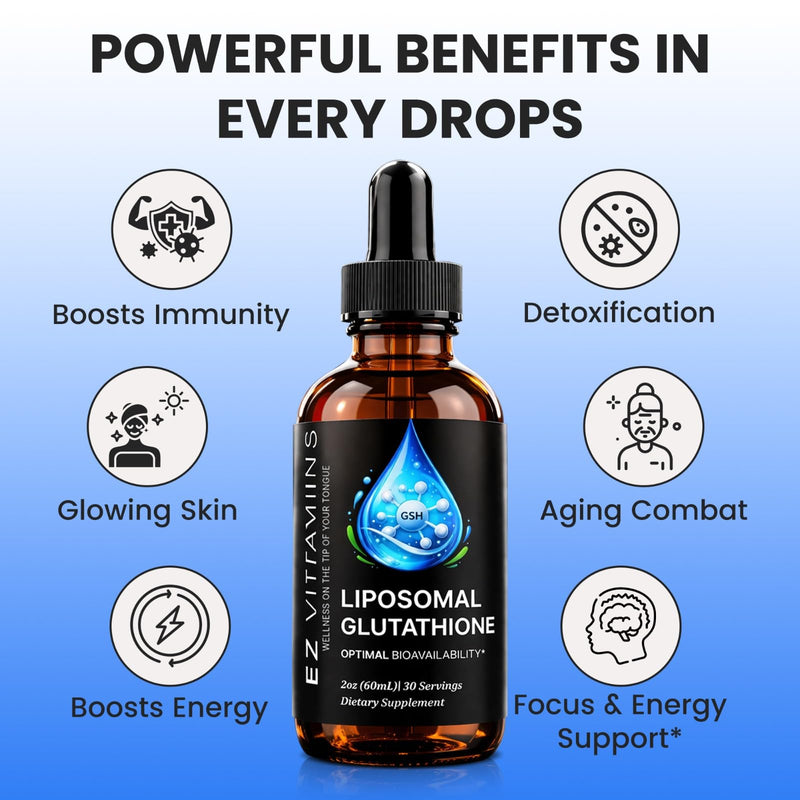 Liposomal Glutathione Liquid Supplement, High Absorption, 2oz | Liquid Glutathione Supports Immunity, Skin, And Hair Health With Daily Liposomal Absorption, 30-Day Supply
