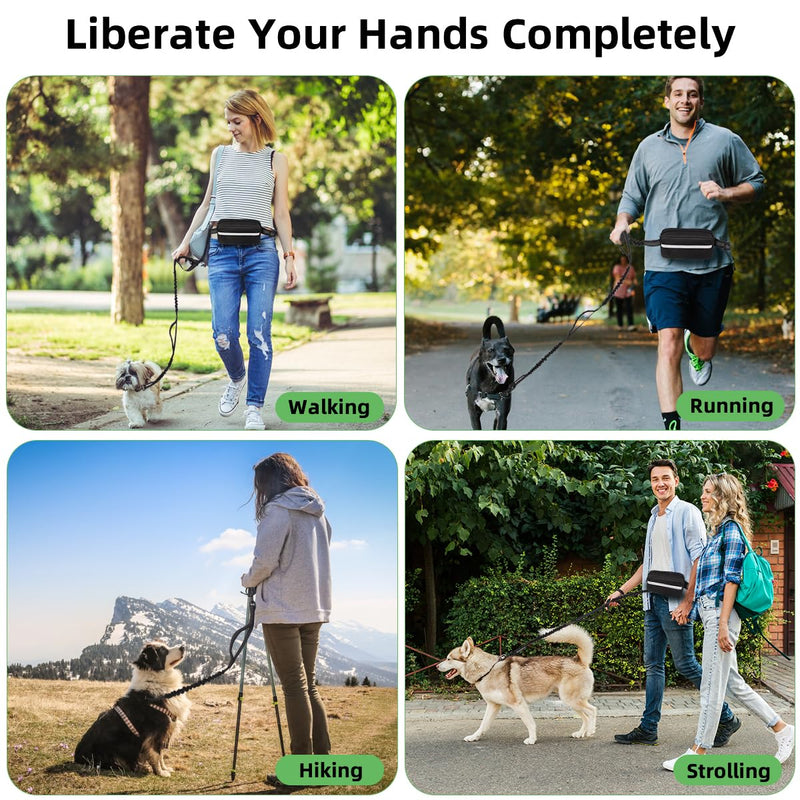 Philorn Hands Free Dog Leash with Pouch, Adjustable Waist Leash for Dog Walking, Running Leashes for Medium Large Dogs, Waist Dog Leashes with Dual Handles and Durable Bungee for Jogging Hiking Black for 1