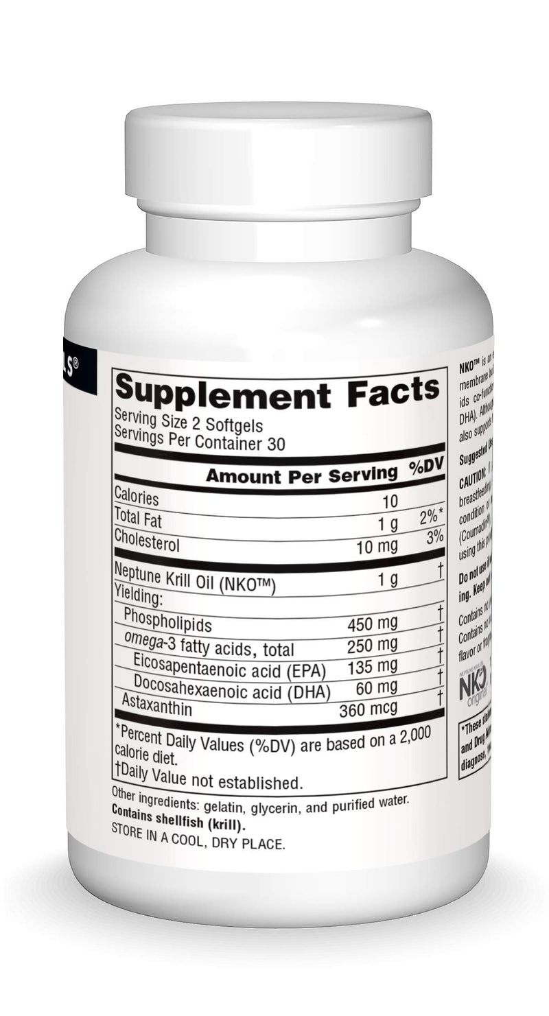 Source Naturals NKO Neptune Krill Oil, Supports Heart Health & Cell Membrane Integrity* 500 Mg - 60 Softgels 60 Count (Pack of 1) - BeesActive Australia