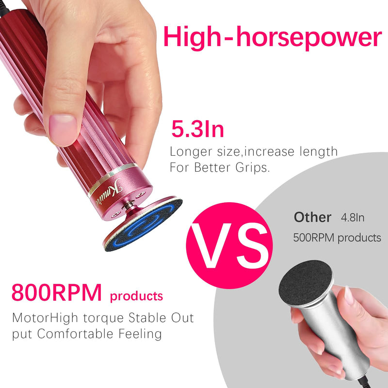 5.3'' Electric Foot Callus Remover with 80pcs Sandpaper Discs & Brush, Professional Aluminum Ergonomic Pedicure Tool, Stepless Speed & Reverse Control for Dead Skin Removal (Pink) Pink - BeesActive Australia
