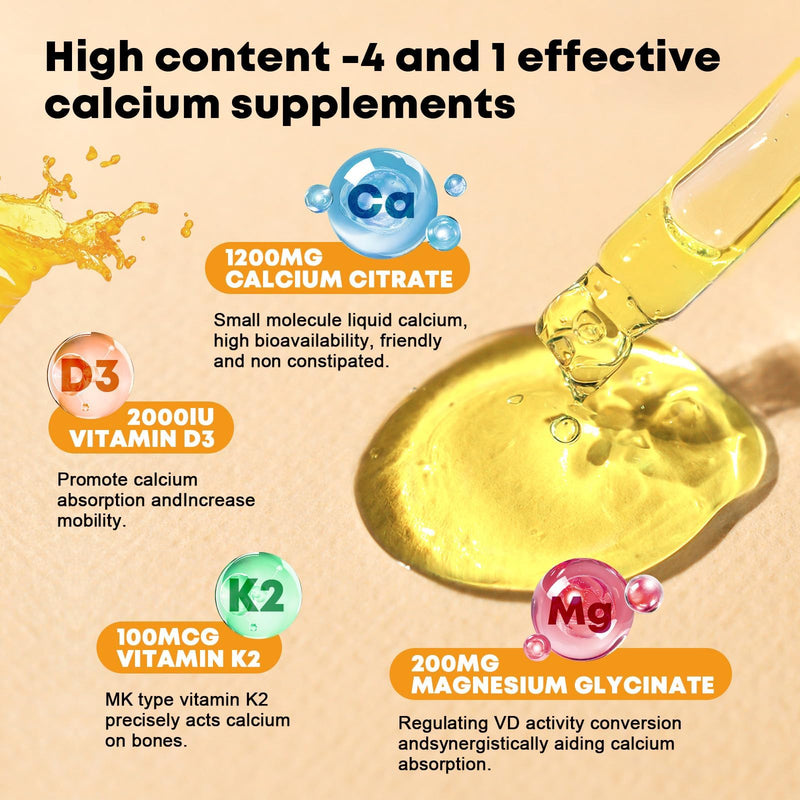 Calcium Citrate Supplement – Calcium Citrate 1200mg with Vitamin D3 Drops | Highly Absorbable | Non-GMO, Gluten-Free | Bones, Teeth & Muscle Support - 1 Fl Oz (2 Pack)
