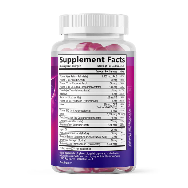 Hair Vitamins for Women for Hair Growth - Argan-Infused Supplement with Collagen, Biotin and Hyaluronic Acid - Supports Faster Hair Growth, Skin & Nails Beauty Vitamins, Bottled in USA - 120 Softgels 120 Count (Pack of 1)