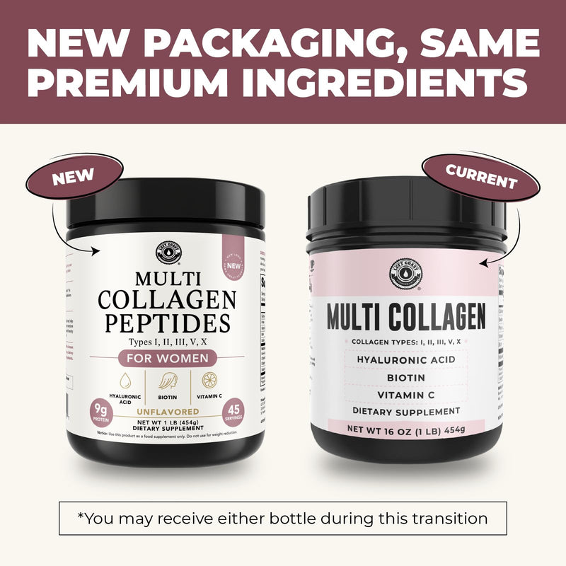 Multi Collagen Powder with Biotin, Hyaluronic Acid & Vitamin C, 16oz | Hydrolyzed Collagen Supplement Types I, II, III, V, X - Supports Hair, Skin, Nails for Women - Non GMO, 3rd Party Lab Tested 1 Pound (Pack of 1)