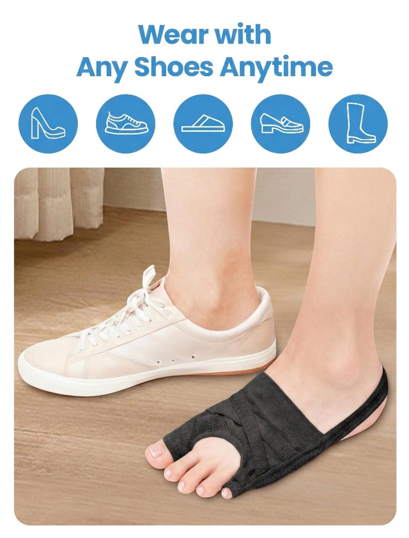 Bunion Corrector for Women & Men, Breathable Toe Straightener for The Thumb and Little Toe, Comfortable & Adjustable for Day/Night Use (Black, 1 Pair) Large