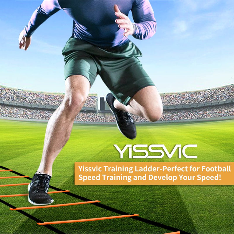 YISSVIC Agility Ladder and Cones 20 Feet 12 Adjustable Rungs Fitness Speed Training Equipment,1 Carry Bags, 10 Cones, 4 Stakes, Basketball, Soccer 20 feet Orange - BeesActive Australia