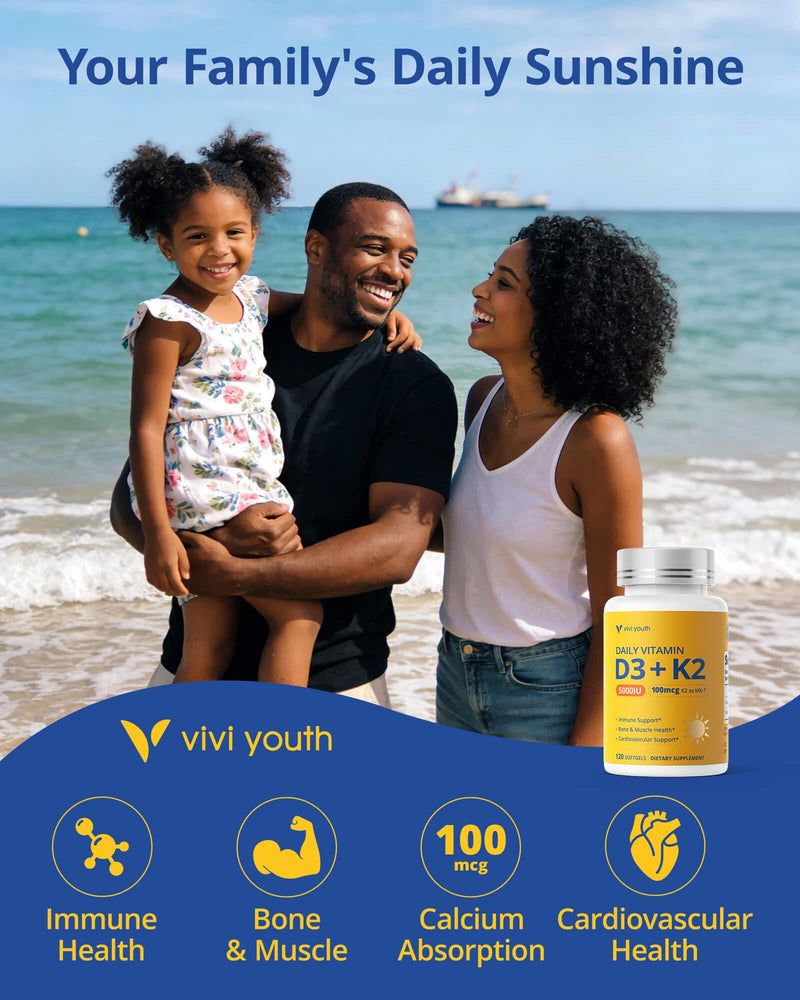 Vitamin D3 K2 5000 IU with MK-7, 3rd Party Tested, 120 Servings | with MK-7 100 mcg Softgels, Sunflower Seed Oil D3 K2 Vitamin for Better Calcium Absorption, Soy-Free, Non-GMO for Women & Men