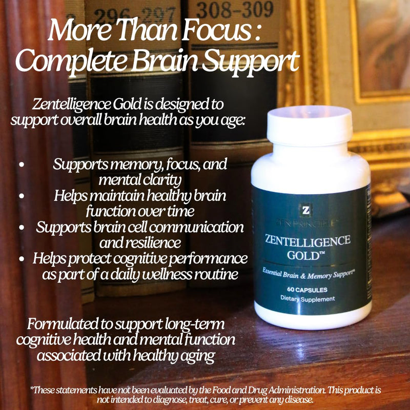 Zen Principle Zentelligence™ Gold Brain Supplement – Memory, Focus & Mental Clarity. Premium Cognitive Support for Adults 40+ with Magnesium, Vitamin D3, CoQ10, Vitamin B12 & L-Theanine. 60 Capsules 1
