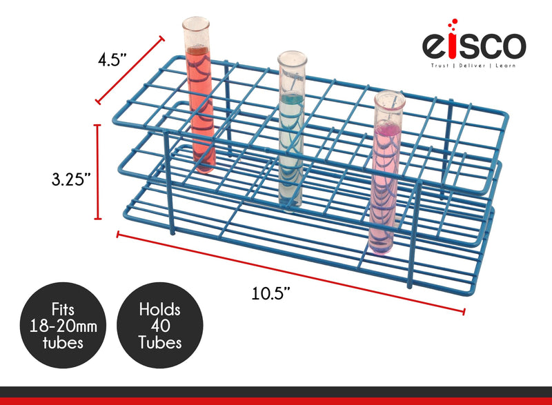 EISCO Blue Epoxy Coated Steel Wire Test Tube Rack, 40 Holes, Outer Diameter Permitted of Tubes 20-22mm or Less, 4 X 10 Format