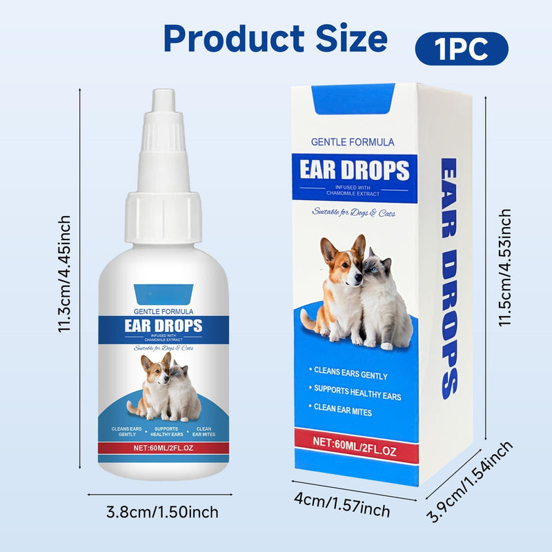 Dog Ear Cleaner Drops for Itchy Ears, Pet Ear Wash for Wax Removal and Odour Control, Gentle Ear Solution for Dogs and Cats for Daily Ear Hygiene