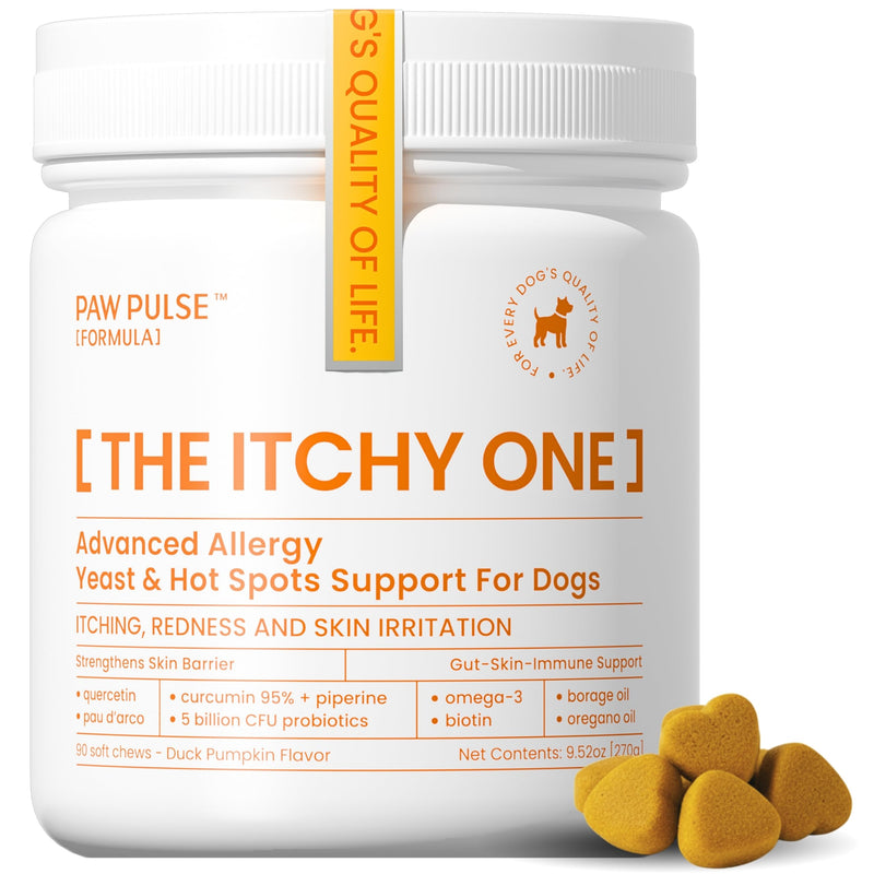 PAWPULSE FORMULA Dog Allergy Relief Chews, Itching Skin Relief for Yeast, Redness and Hotspots, Support Immune and Seasonal Allergy with Probiotics & Omega-3, 90 Chews