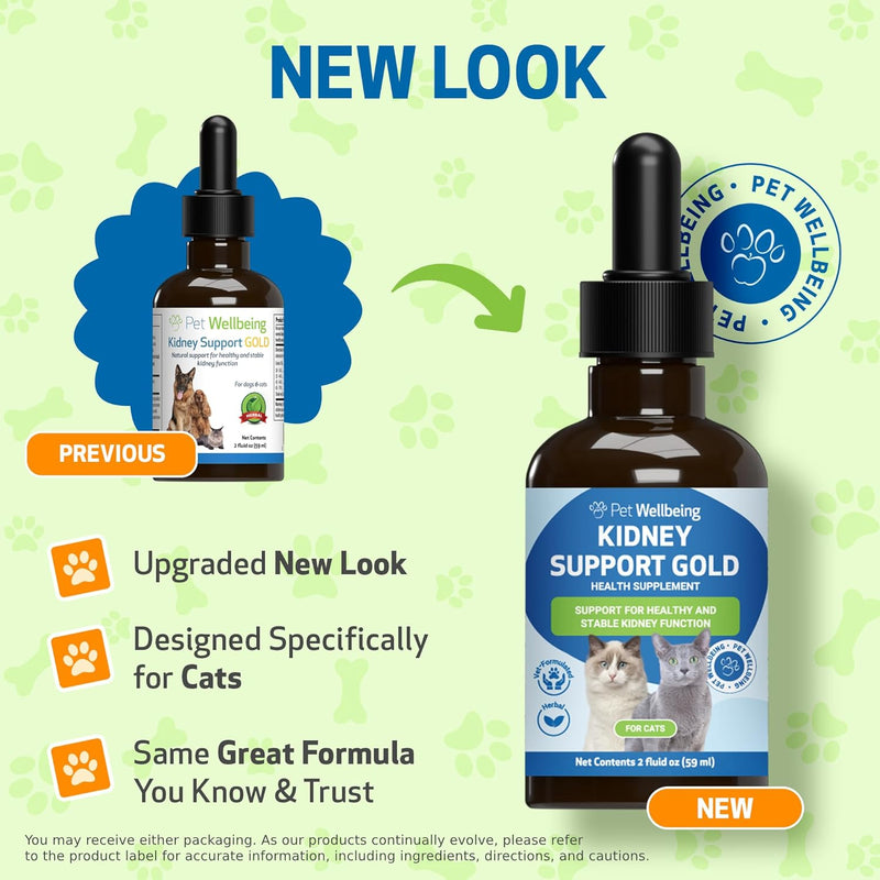 Pet Wellbeing Kidney Support Gold for Cats - Supports Healthy Kidney Function, Fluid Balance, Energy Levels, Rehmannia, Dong Quai - Veterinarian-Formulated Herbal Supplement 2 oz (59 ml) 2 Fl Oz (Pack of 1) - BeesActive Australia
