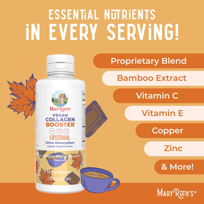 MARYRUTH'S Vegan Collagen Booster Liposomal, Sugar Free, Non-GMO, 7.6 Fl Oz | Sugar Free, Liquid Collagen Booster with Vitamin C, 250mg Amino Acids, Skin Care & Joint Support Supplement