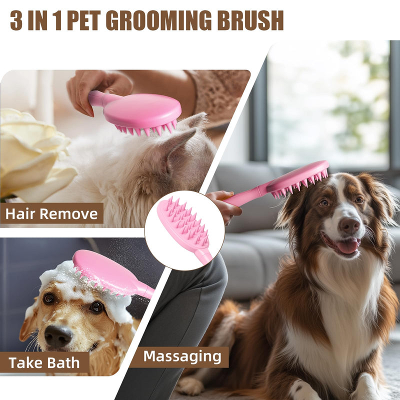 Pet Silicone Shampoo Brush for Long & Short Hair Dogs Cats, Shower Wash Curry Massage Brush PINK - BeesActive Australia