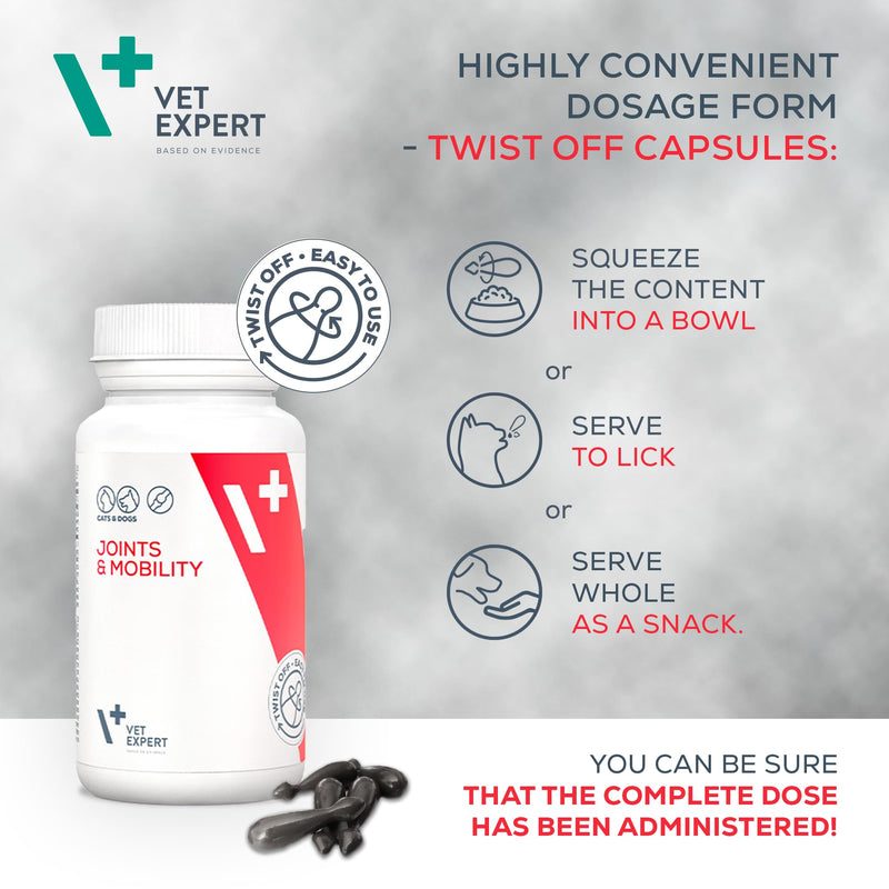 Vet Expert Joints & Mobility Supplement for Dogs and Cats – Supports healthy joints with Glucosamine, Chondroitin, Hyaluronic Acid, Vitamins C & E, and Manganese – 30 Twist-Off Capsules