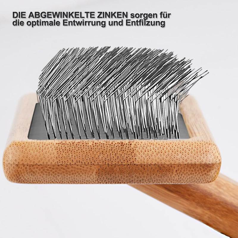 Premium dog brush and cat brush grooming, dog brush wood, dog brush for knots & undercoat - short hair & long hair, fur brush for pets, slicker slicker brush with stainless steel pins - BeesActive Australia