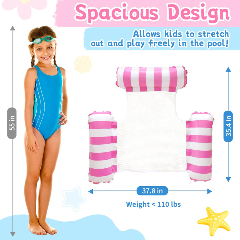 Pool Floats Kids, Meegoo Pool Lounge Chairs 3 Tubes Floaties Water Hammock Inflatable Pool Toys for Kids Ages 8-12 for Summer Party Beach Vacation Essentials Blue Rose Red-2 Pack