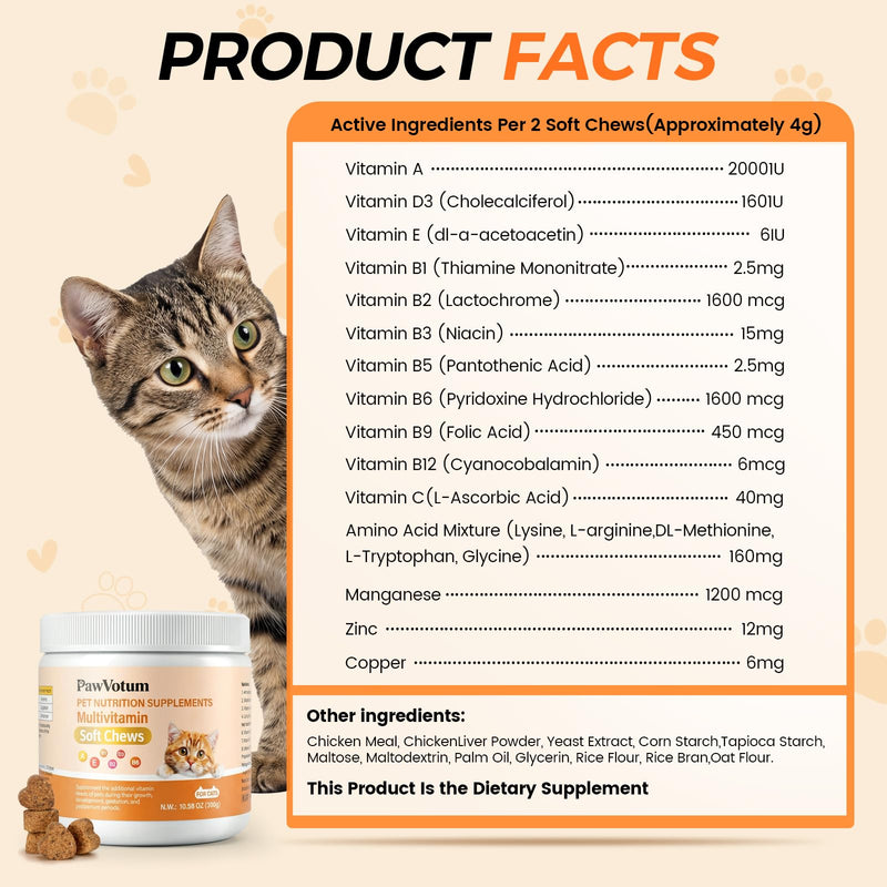 Cat Multivitamin Supplement, Supports Immune System & Energy, Meets Nutritional Needs During Development, Gestation & Postnatal, Contains Multiple Vitamins & Minerals