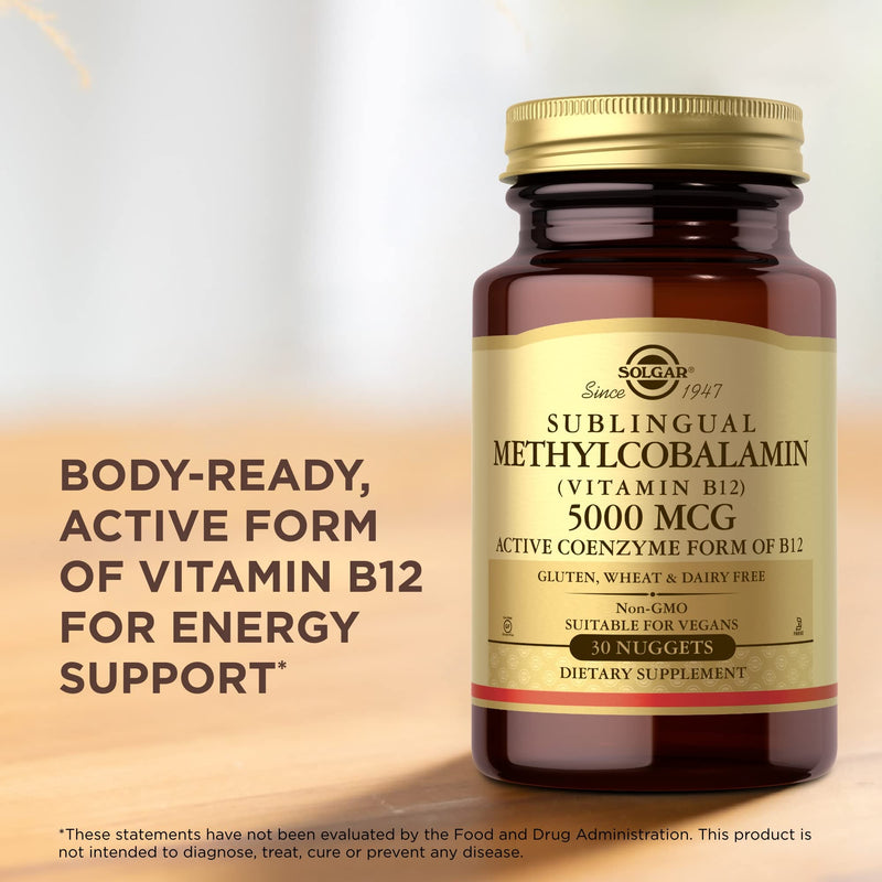 Methylcobalamin (Vitamin B12) 5000 mcg Solgar 30 Nugget Unflavored 30 Count (Pack of 1)