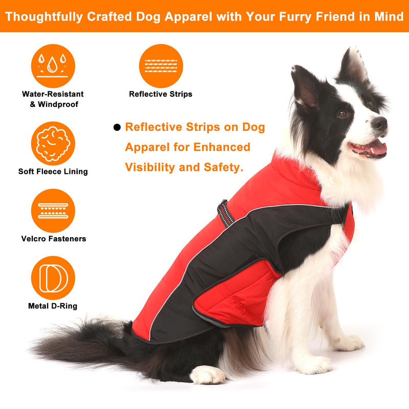 Warm Dog Winter Coat, Gimilife Dog Sweater Dog Cold Weather Coats Waterproof Dog Apparel Clothes Pet Jacket Padded Vest Outfit for Small Medium Large Dogs L ( 23-48 LB | 17.71"Neck Girth ) Red - BeesActive Australia