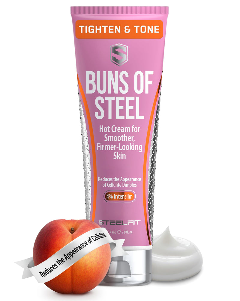 SteelFit Maximum Toning Cellulite Cream, Buns of Steel - Skin Firming & Tightening Body Lotion with Caffeine for Stretch Marks - Anti-Cellulite Remover Treatment for Booty, Thighs, Legs & Glutes 8 Fl Oz