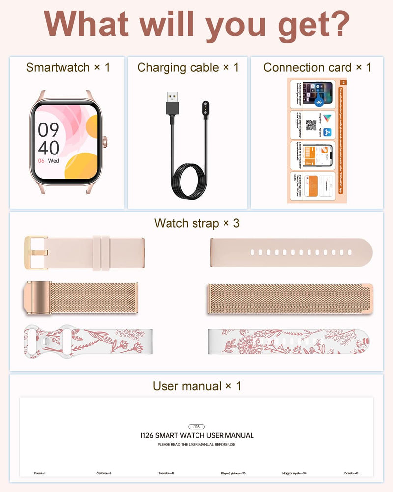Smart Watch for Women, 1.85"HD Fitness Tracker (Answer/Make Call/Messages), 130+ Sport Modes with 24/7 Heart Rate/Sleep Monitor/Pedometer, IP68 Waterproof, Smartwatche for Android&iOS (Rose Gold) Rose Gold - BeesActive Australia