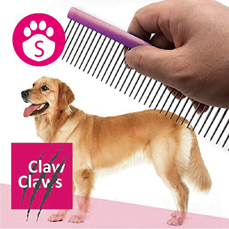 Greyhound Grooming Pink Comb for Dogs and Cats, Removing and Shedding Matted, Tangled Hair, Metal Oval Handle with Stainless Steel Pins, Detangling Tool, Pet Comb (50% Narrow Spacing-Pink) Pink-50% fine pins Small - BeesActive Australia